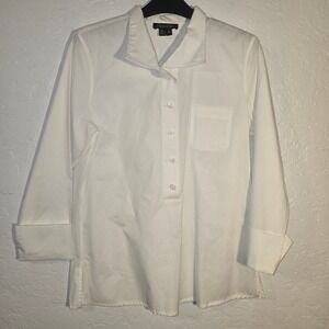 paperwhite women shirt top tunic white button front & Back collared size 06